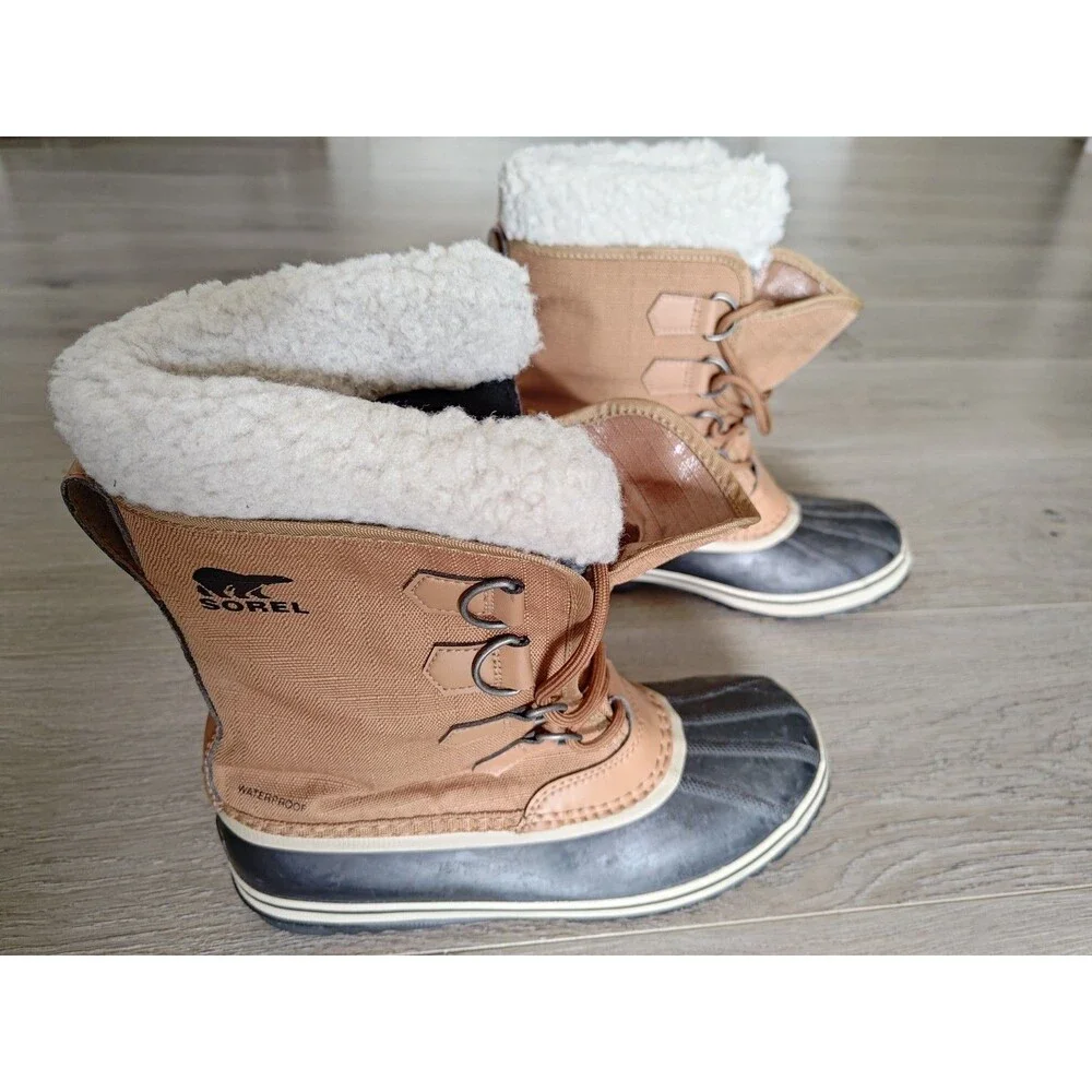 Sorel Winter Carnival Boots Womens 9 Brown Black Ripstop Lace Up Logo NL3483-224 - Picture 1 of 10